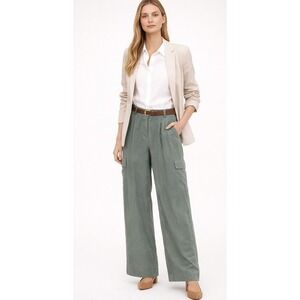 Abercrombie & Fitch Womens Tailored Wide Leg Cargo Dress Pants 27 Sage Green EUC